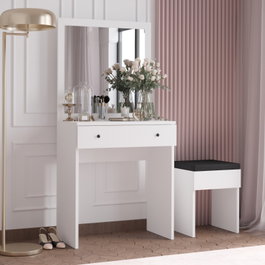 Hanah Home Felix Tocador con Espejo y Silla Blanco